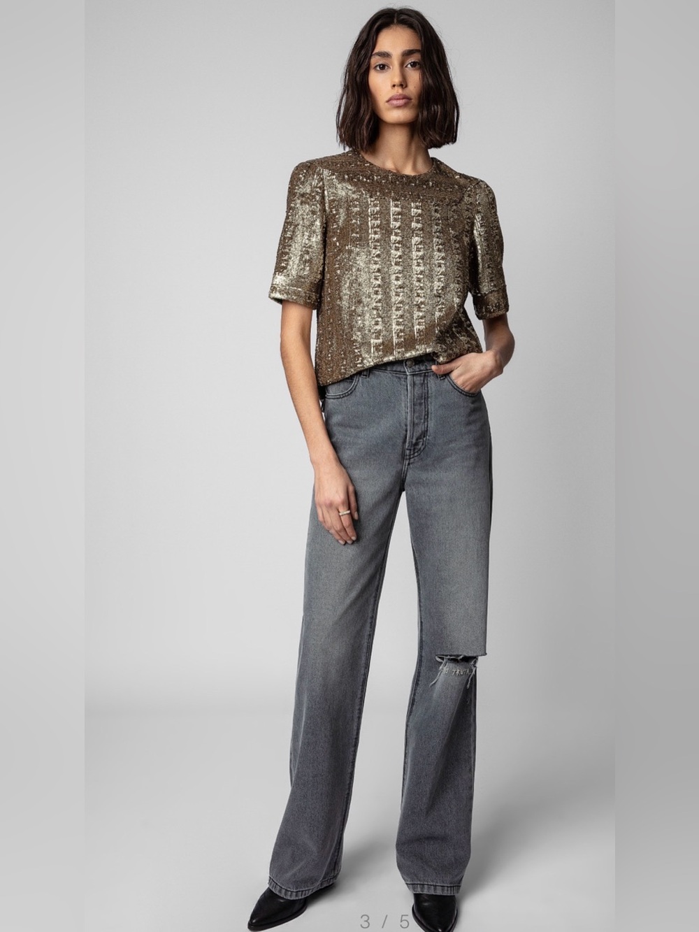 Zadig & Voltaire Metallic Sequin Short Sleeve Top in Gold